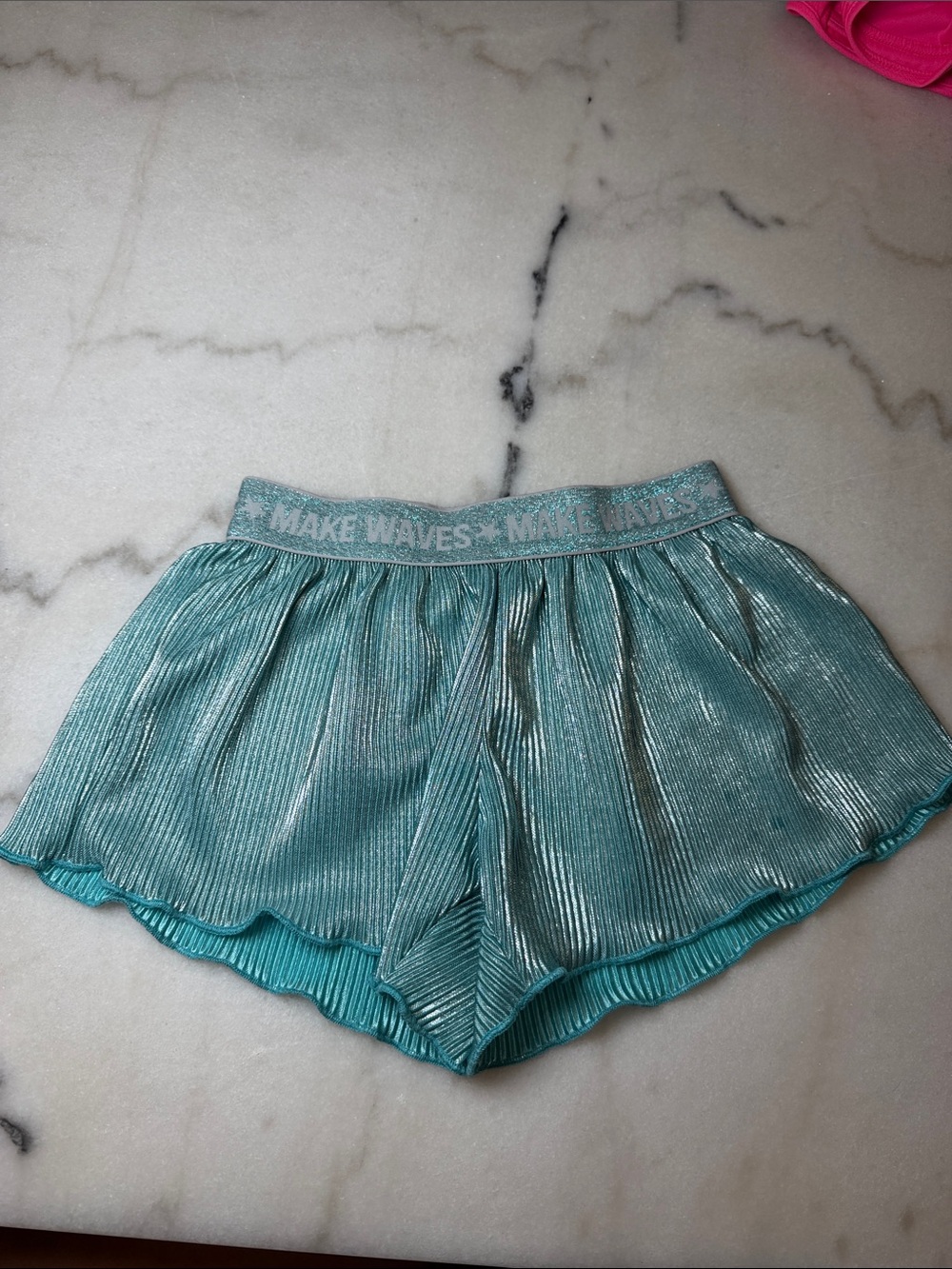 More Than Magic Metallic Aqua Pleated Girls' Pajama Shorts